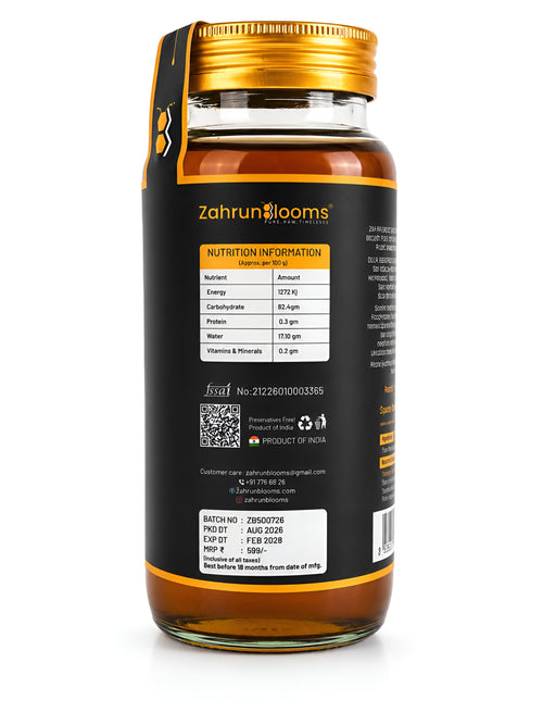 ZahrunBlooms Premium Multifloral Honey 500g – Traditional Glass Bottle