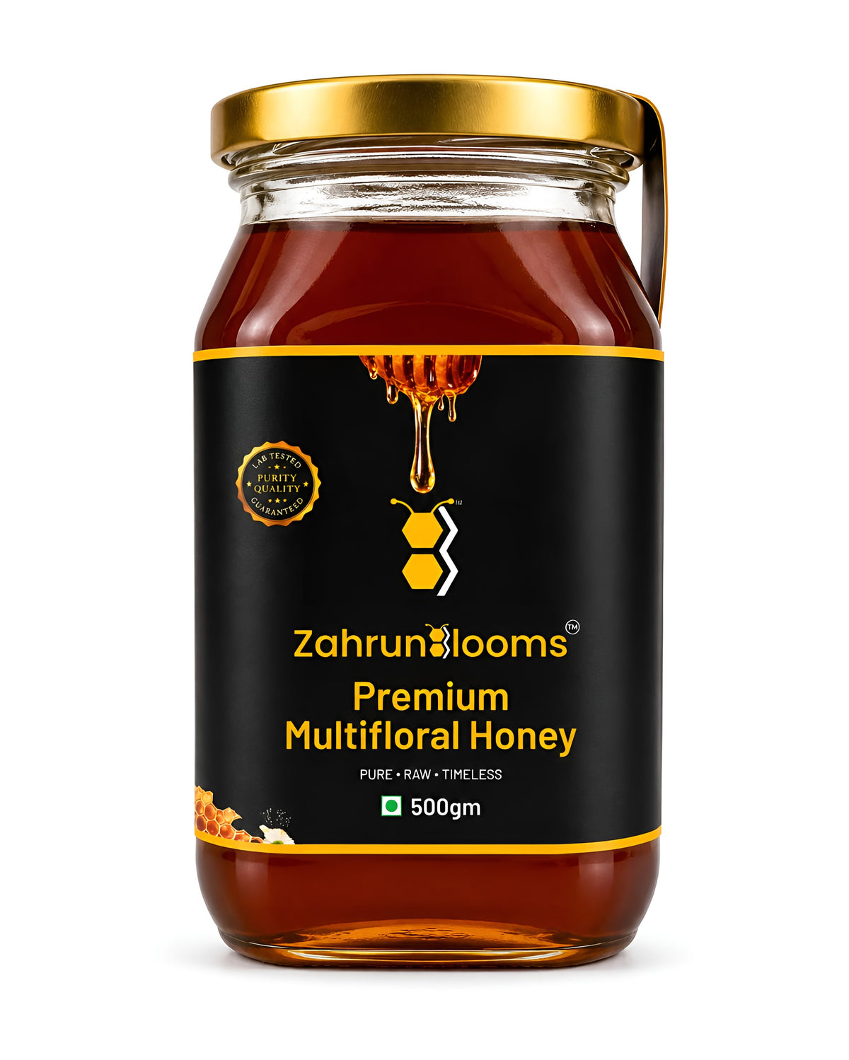 ZahrunBlooms Signature Premium Multifloral Honey 500g – Square Glass Jar