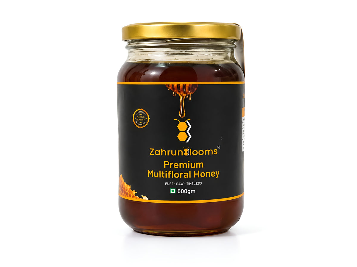 ZahrunBlooms Premium Multifloral Honey 500g — Rounded Glass Jar