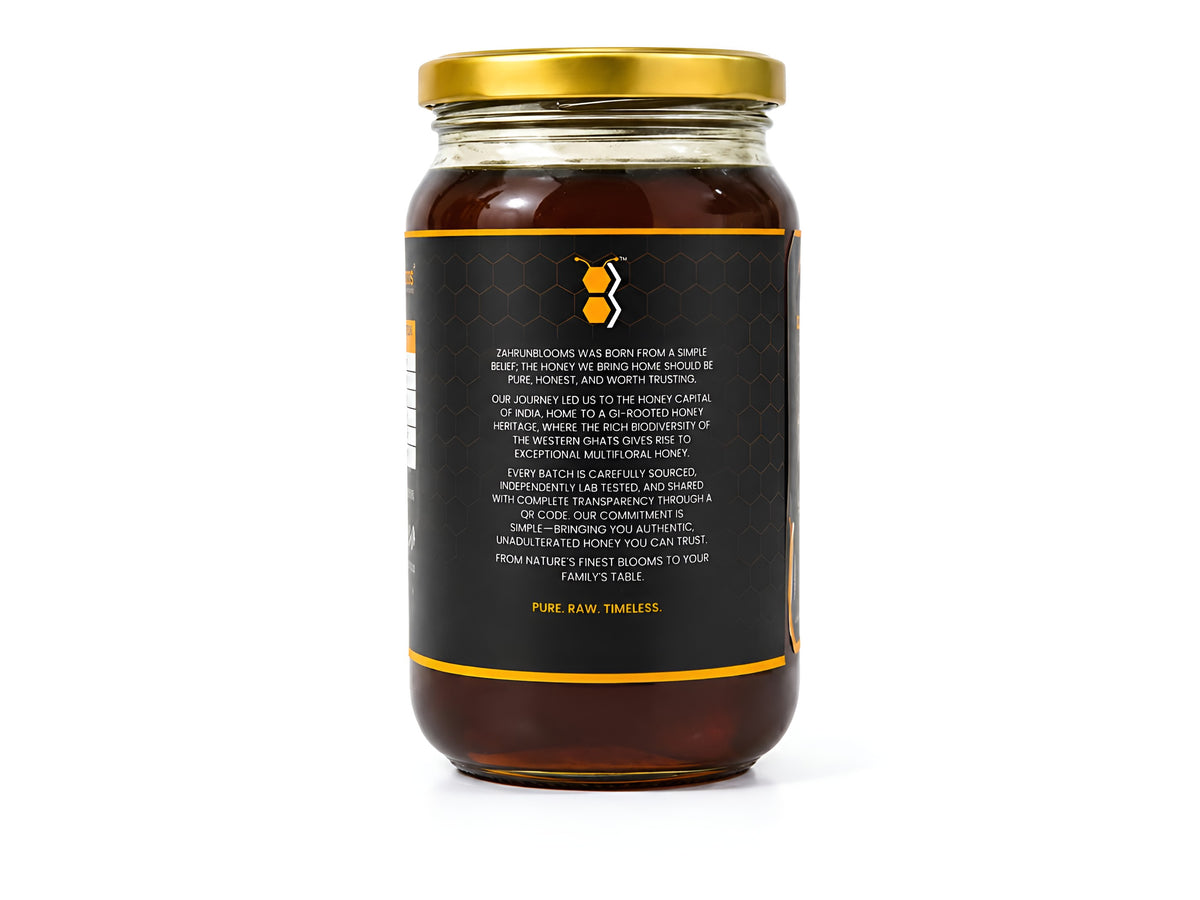 ZahrunBlooms Premium Multifloral Honey 500g — Rounded Glass Jar
